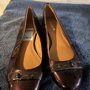 Coach Women's Patent Leather Ballet Flats in Deep Burgundy